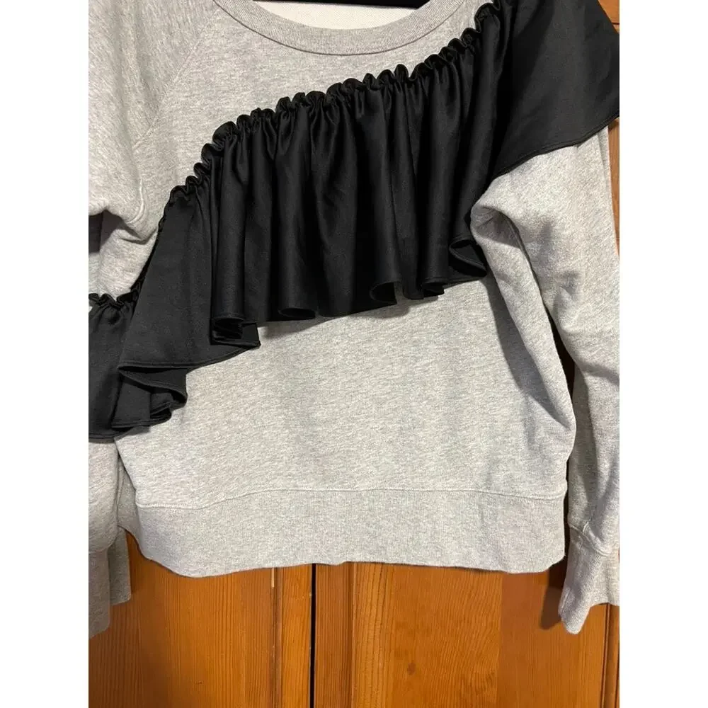 J. Crew Women's Asymmetrical Ruffle Crewneck Sweatshirt in Light Grey Size XL - Picture 4 of 10